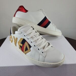 Gucci White Sneakers with Red and Gold Accents
